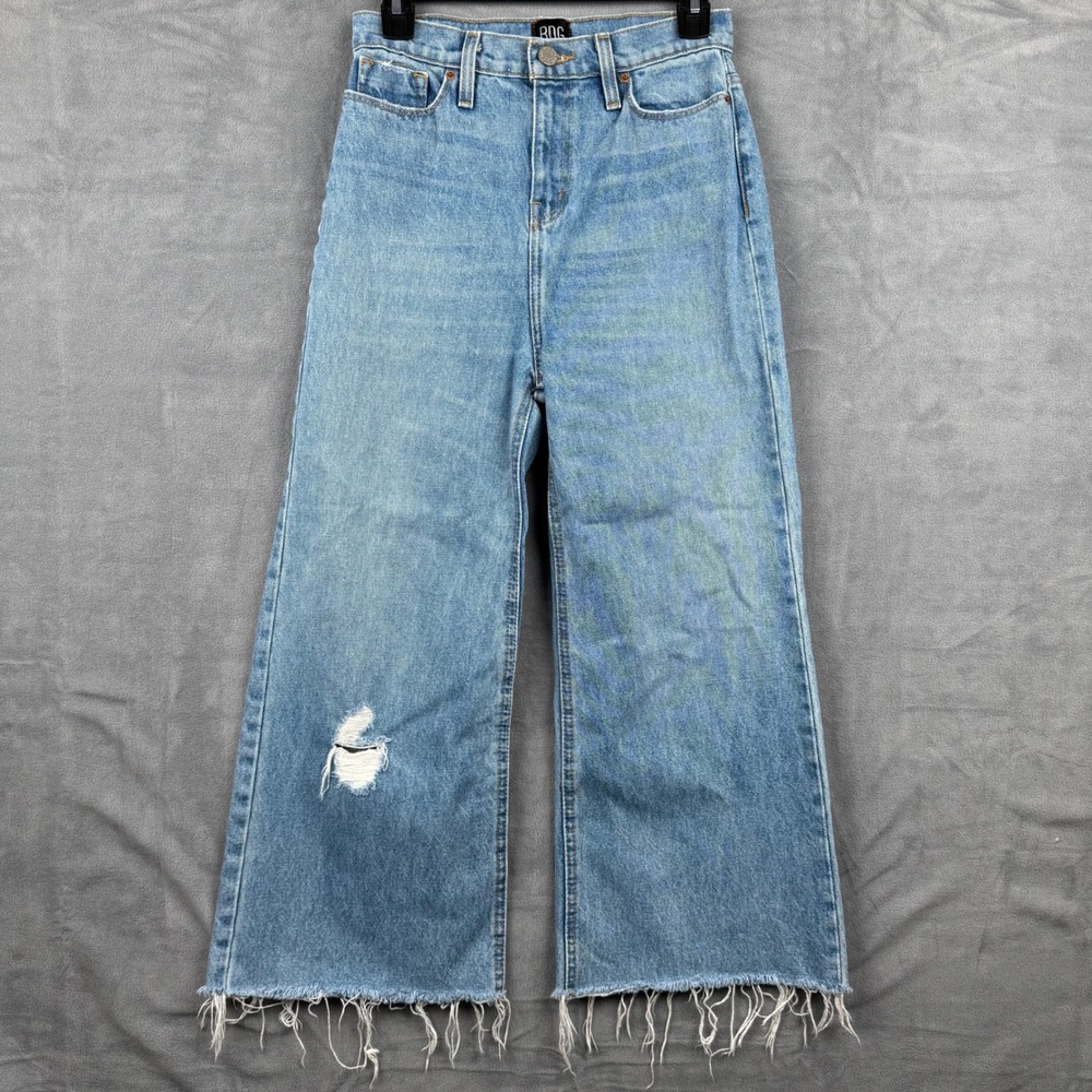 BDG Urban Outfitters Wide Leg Jeans 25 Ripped Distressed Frayed Hem Light Wash - Picture 1 of 11